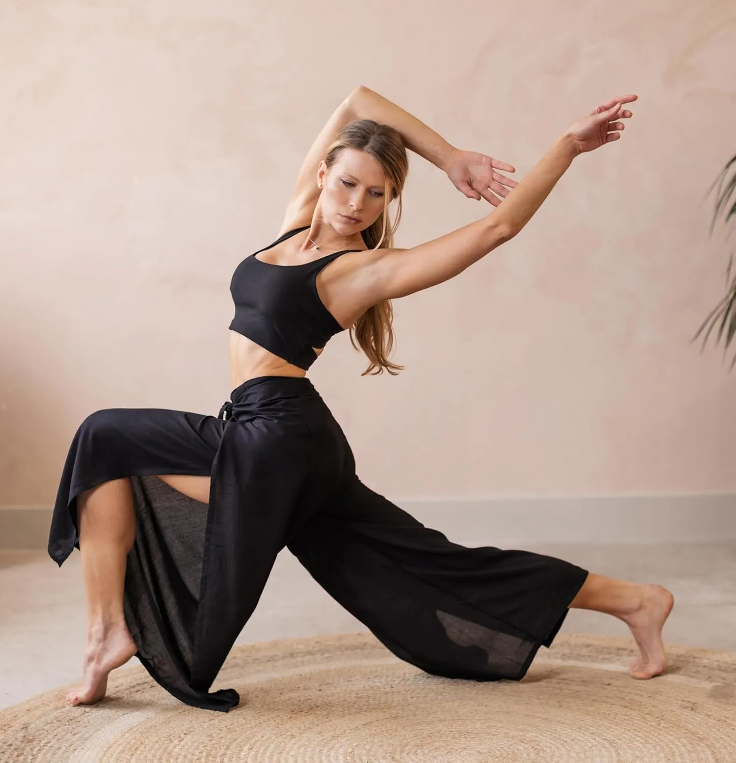 B BANGKOK PANTS Women's Boho Palazzo Pants Wide Leg Yoga Wrap Tie Up Waist