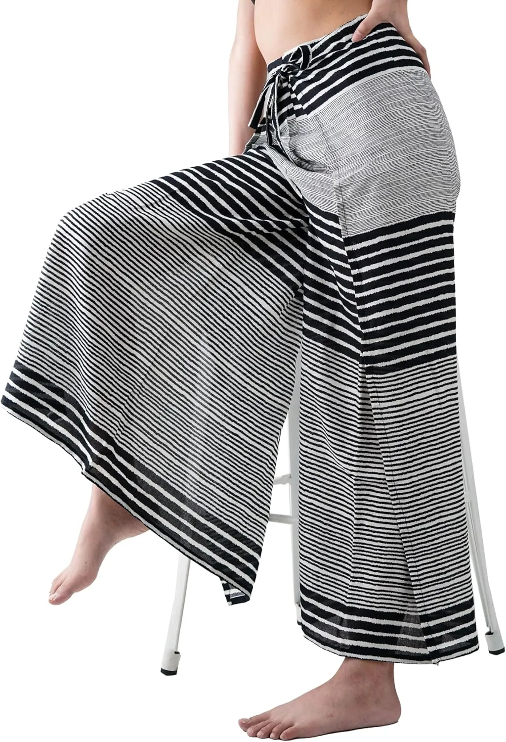 B BANGKOK PANTS Women's Boho Palazzo Pants Wide Leg Yoga Wrap Tie Up Waist
