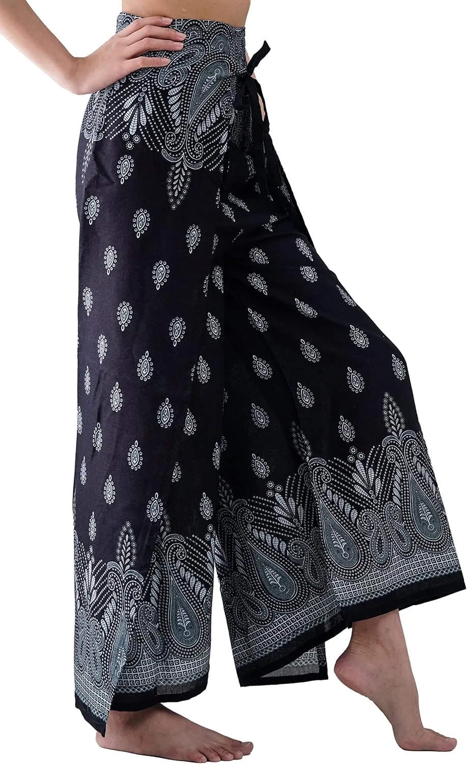 B BANGKOK PANTS Women's Boho Palazzo Pants Wide Leg Yoga Wrap Tie Up Waist