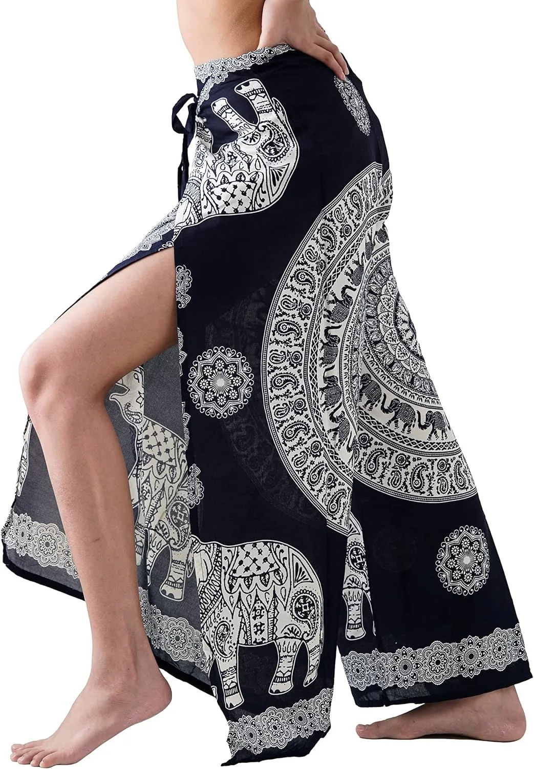 B BANGKOK PANTS Women's Boho Palazzo Pants Wide Leg Yoga Wrap Tie Up Waist