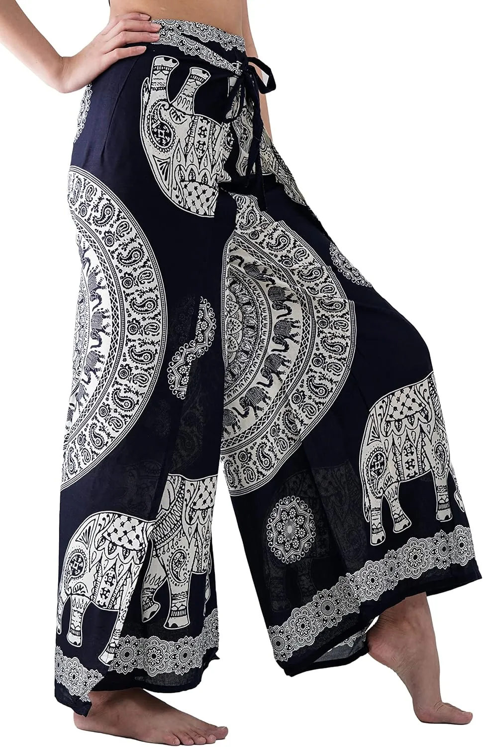 B BANGKOK PANTS Women's Boho Palazzo Pants Wide Leg Yoga Wrap Tie Up Waist