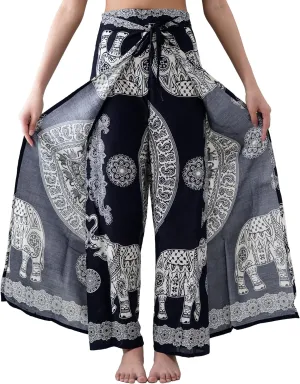 B BANGKOK PANTS Women's Boho Palazzo Pants Wide Leg Yoga Wrap Tie Up Waist