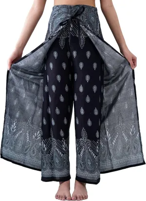 B BANGKOK PANTS Women's Boho Palazzo Pants Wide Leg Yoga Wrap Tie Up Waist