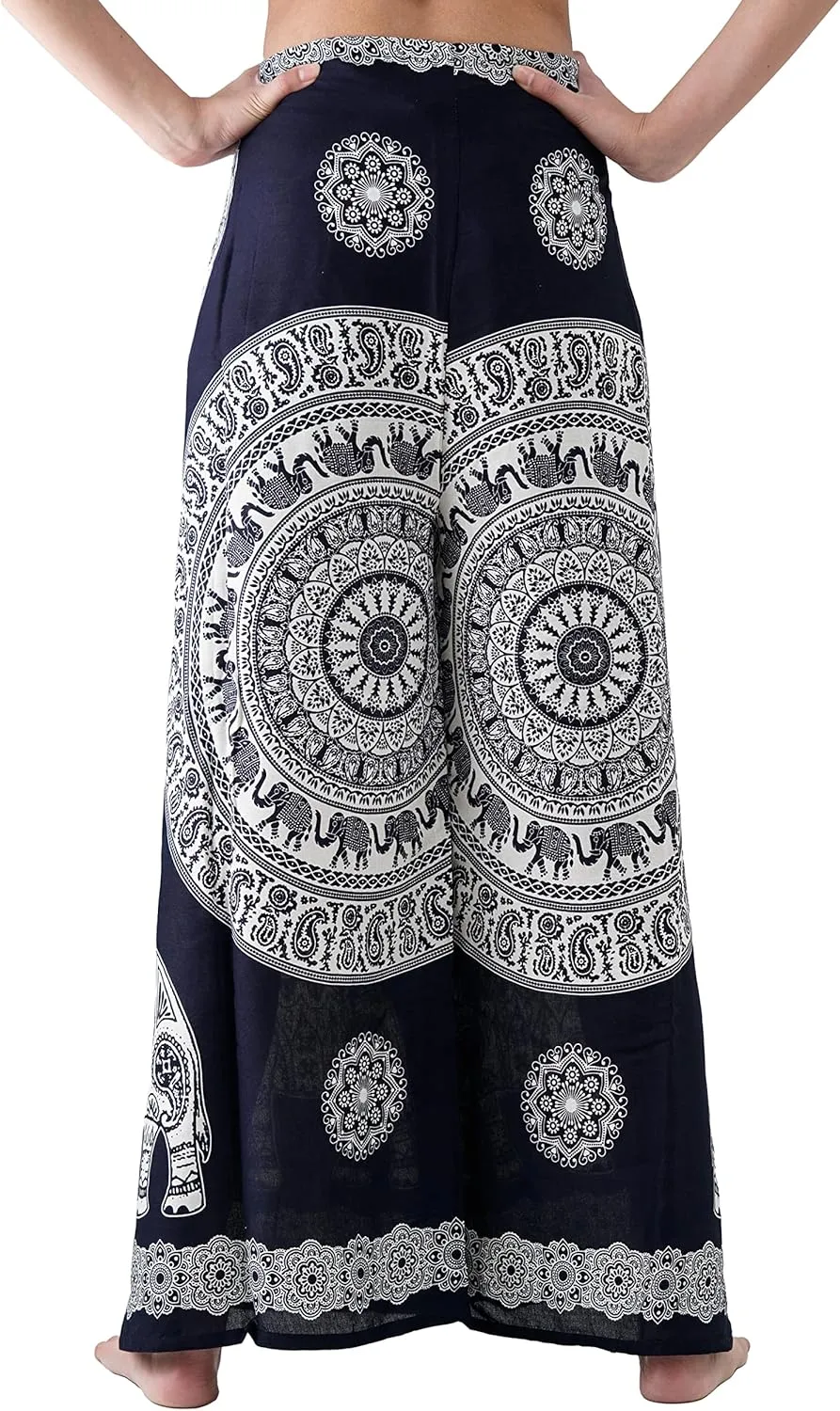 B BANGKOK PANTS Women's Boho Palazzo Pants Wide Leg Yoga Wrap Tie Up Waist