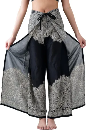 B BANGKOK PANTS Women's Boho Palazzo Pants Wide Leg Yoga Wrap Tie Up Waist