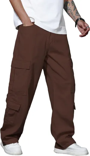 Baggy Denim Cargo Pants for Men with Pockets Mid Weight Wide Leg Hip Hop Skater Jeans Streetwear