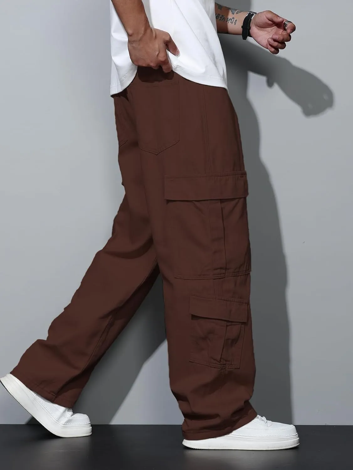 Baggy Denim Cargo Pants for Men with Pockets Mid Weight Wide Leg Hip Hop Skater Jeans Streetwear