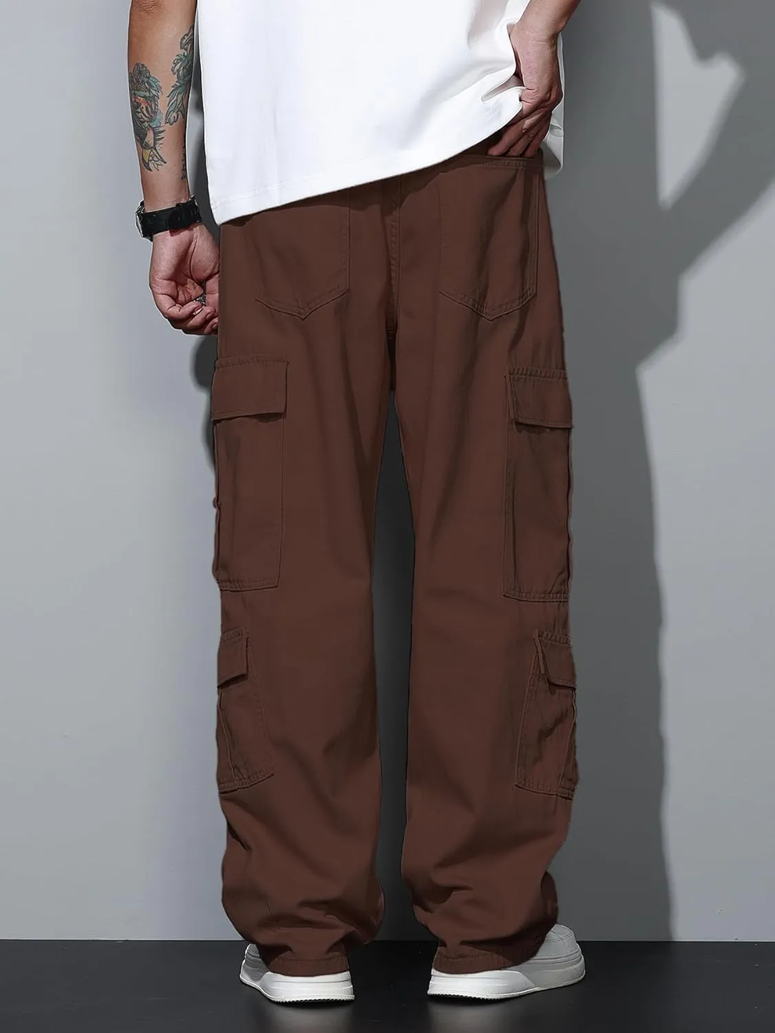Baggy Denim Cargo Pants for Men with Pockets Mid Weight Wide Leg Hip Hop Skater Jeans Streetwear