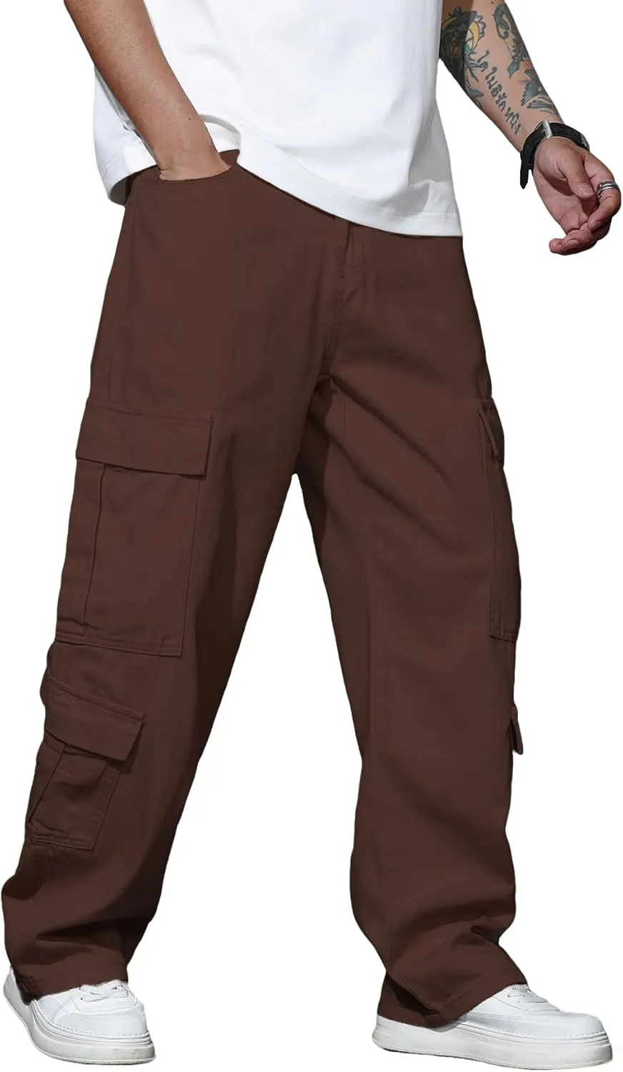 Baggy Denim Cargo Pants for Men with Pockets Mid Weight Wide Leg Hip Hop Skater Jeans Streetwear
