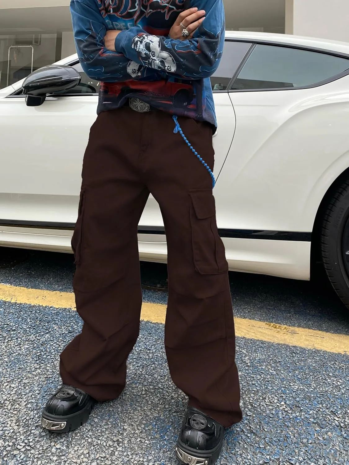 Baggy Denim Cargo Pants for Men with Pockets Mid Weight Wide Leg Hip Hop Skater Jeans Streetwear