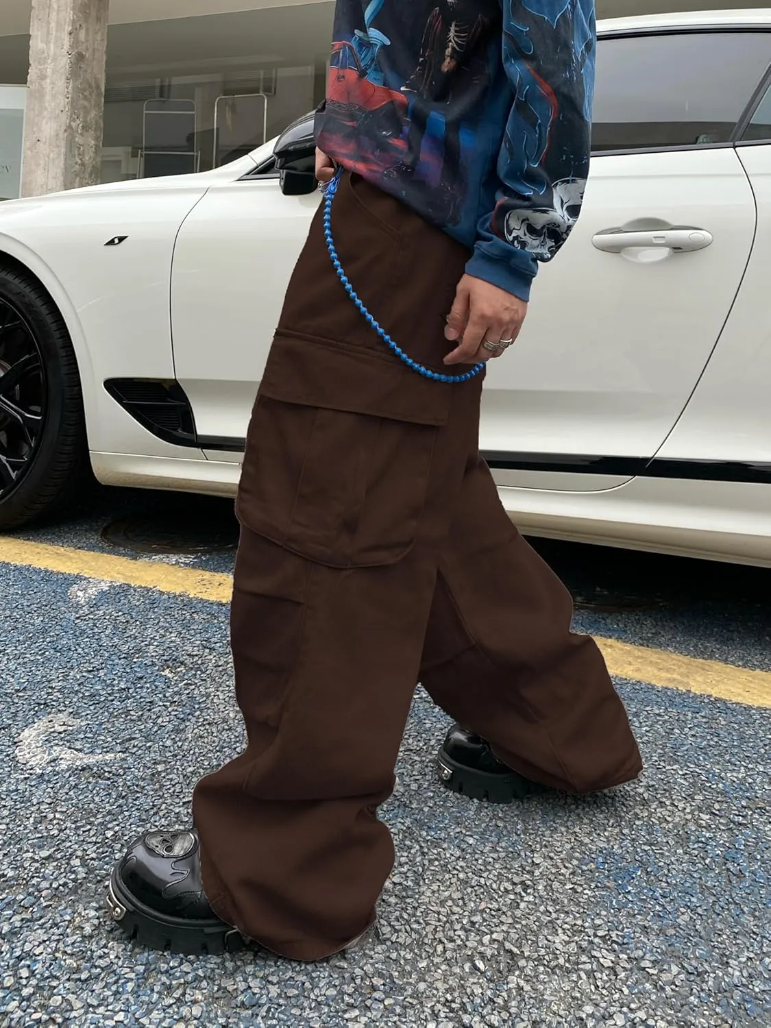 Baggy Denim Cargo Pants for Men with Pockets Mid Weight Wide Leg Hip Hop Skater Jeans Streetwear