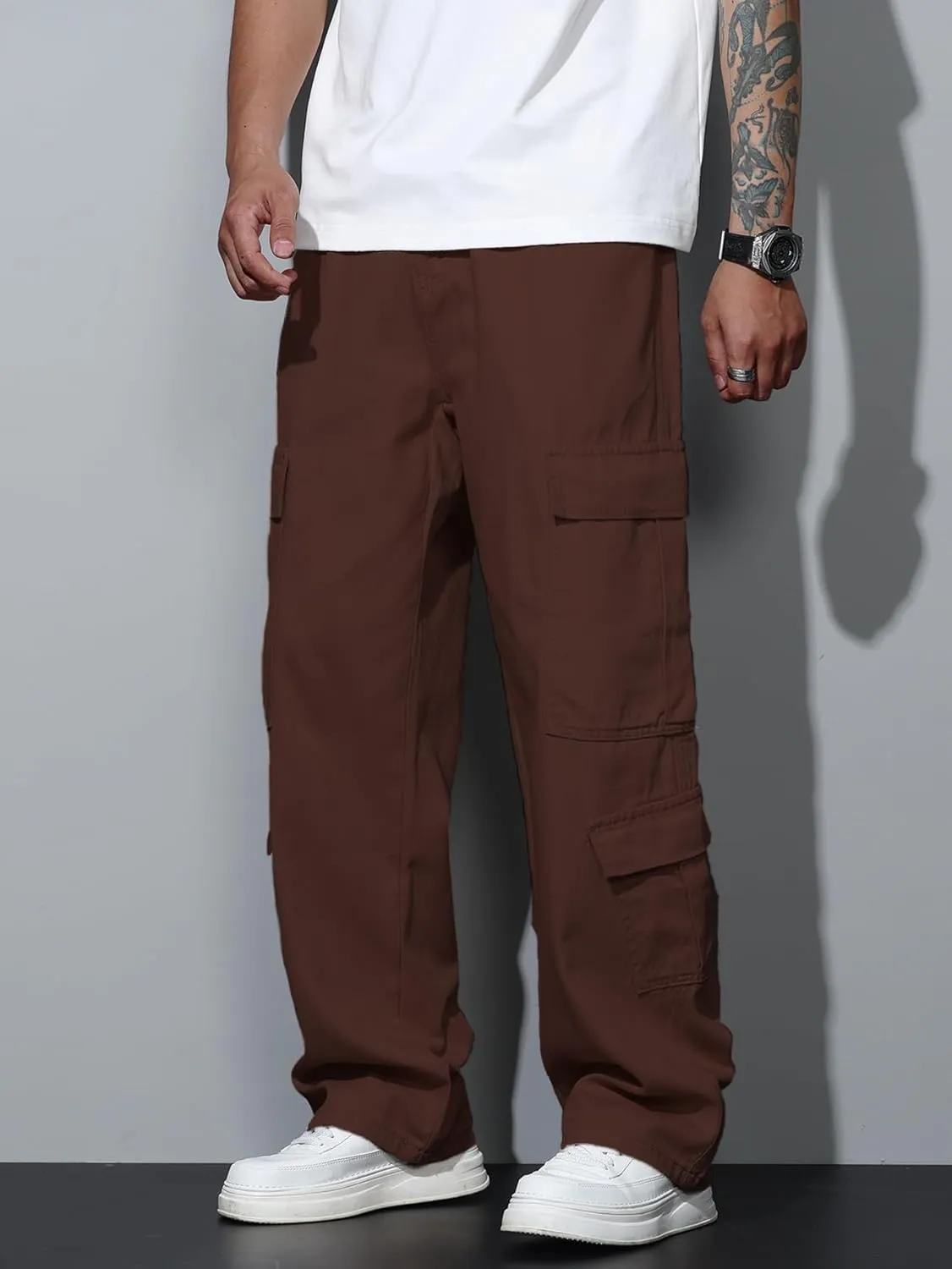 Baggy Denim Cargo Pants for Men with Pockets Mid Weight Wide Leg Hip Hop Skater Jeans Streetwear