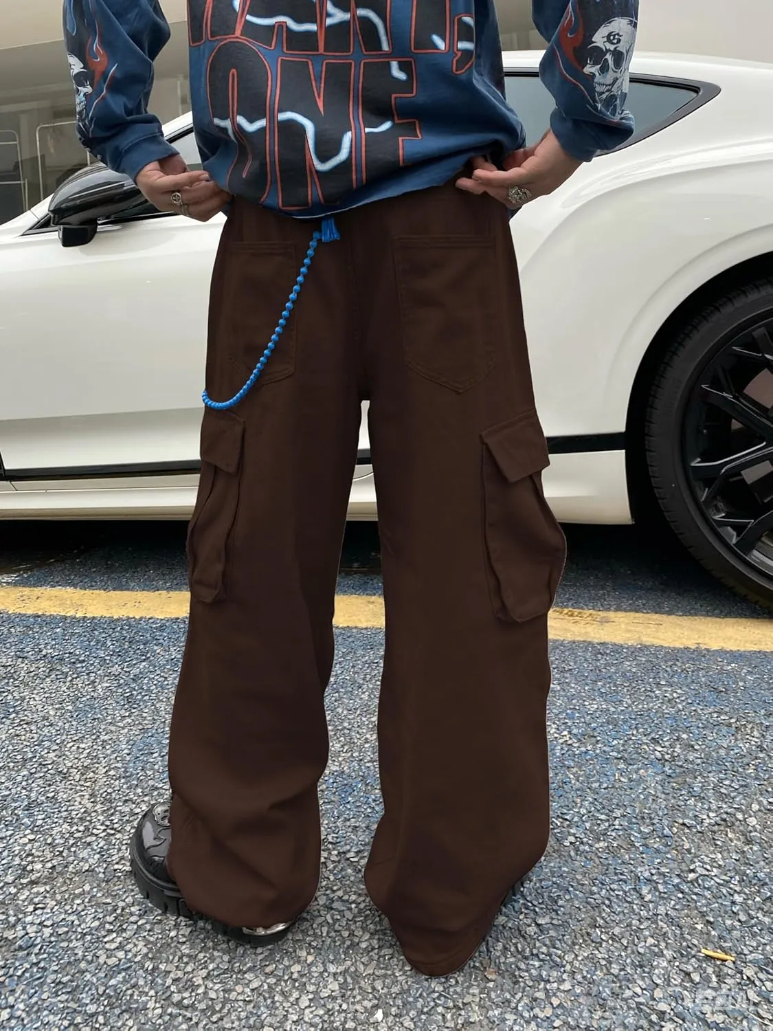 Baggy Denim Cargo Pants for Men with Pockets Mid Weight Wide Leg Hip Hop Skater Jeans Streetwear
