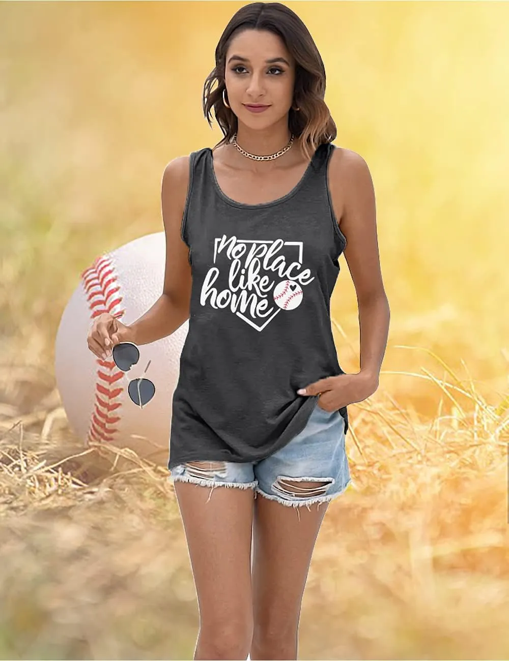 Baseball Tank Top Women Baseball Mom Tanks Summer Baseball Love Graphic Tee Shirts Funny Softball Mom Sleeveless Tee Shirts
