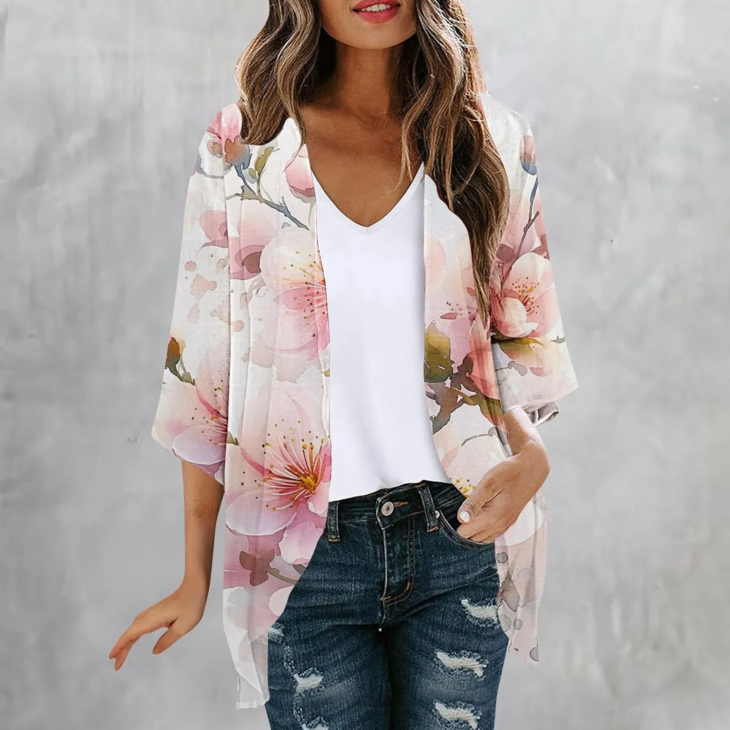 Beach Cover Ups for Women Summer Lightweight Floral Printed Chiffon Cardigan Dressy Casual Vacation Boho Blouses Tops