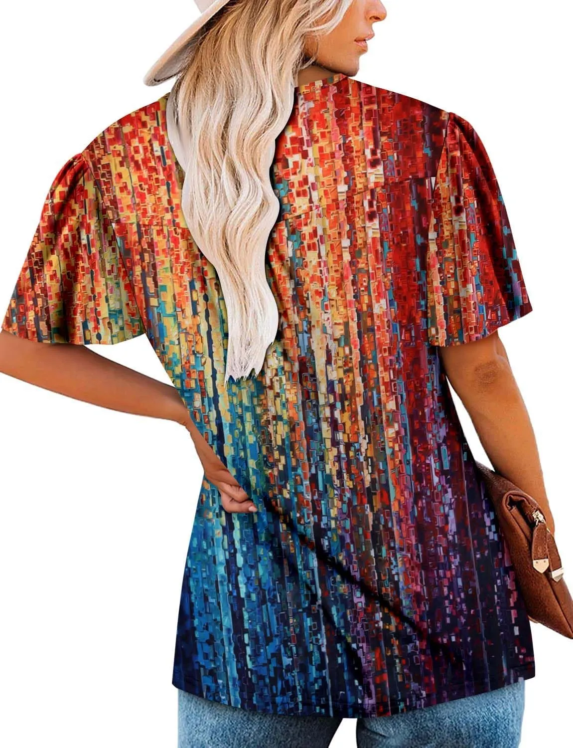 BETTE BOUTIK Women's Short Sleeve Summer Tunic Tops Flowy Flare Button Down Tunic Shirts Blouses S-3XL