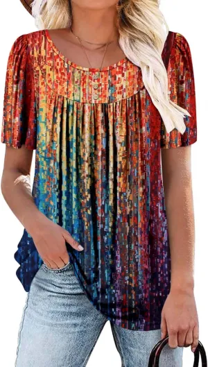 BETTE BOUTIK Women's Short Sleeve Summer Tunic Tops Flowy Flare Button Down Tunic Shirts Blouses S-3XL