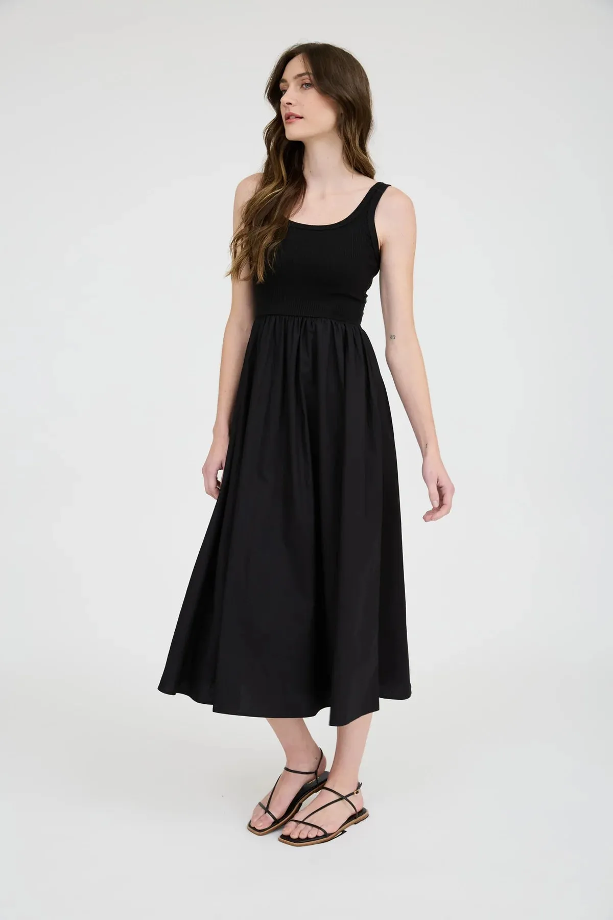 Black Mixed Media Twofer Midi Dress