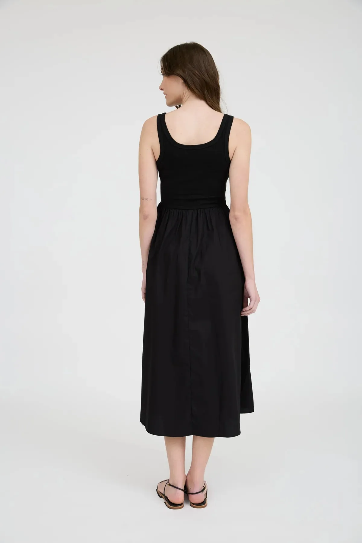 Black Mixed Media Twofer Midi Dress