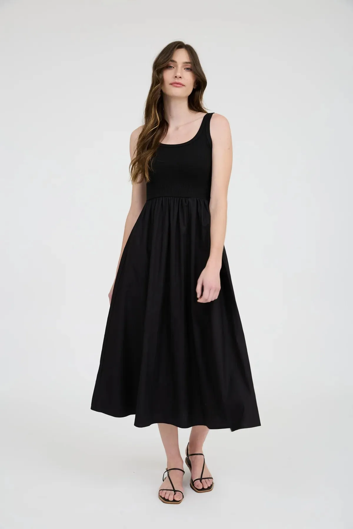 Black Mixed Media Twofer Midi Dress