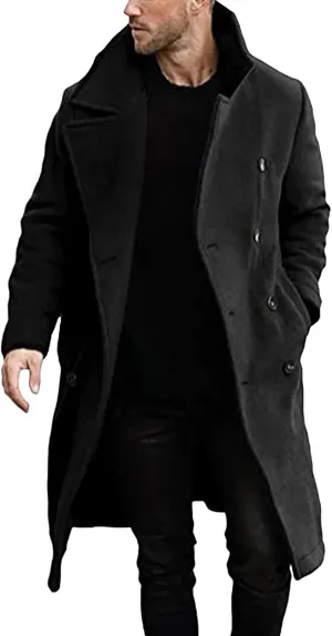 black trench coat Coat Lapel Collar Long Sleeve Padded Leather Jacket Vintage Thicken Coat men's wool jackets coats