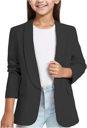 Blazer Jacket For Teen Girls Y2K Solid Lapel Formal Suit Coat Long Sleeve Casual Plus Open Front Dress Tops With Inner Pocket
