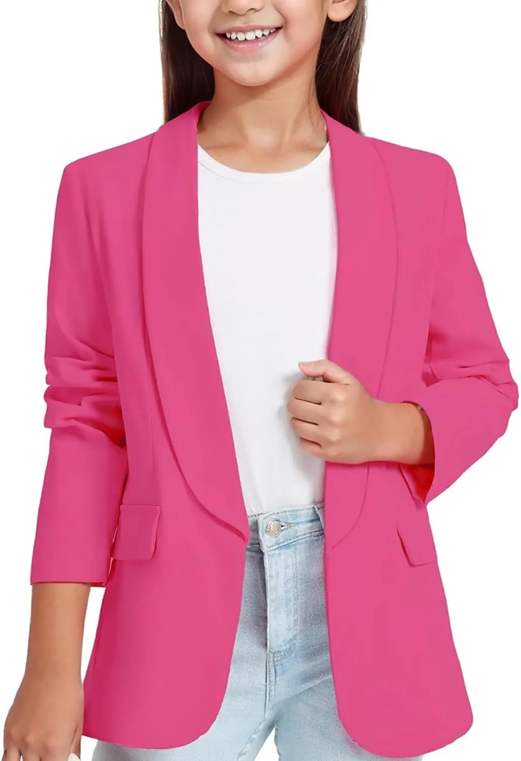 Blazer Jacket For Teen Girls Y2K Solid Lapel Formal Suit Coat Long Sleeve Casual Plus Open Front Dress Tops With Inner Pocket
