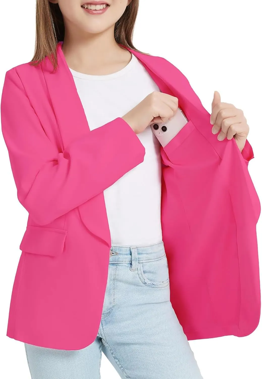 Blazer Jacket For Teen Girls Y2K Solid Lapel Formal Suit Coat Long Sleeve Casual Plus Open Front Dress Tops With Inner Pocket