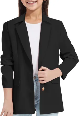 Blazer Jacket For Teen Girls Y2K Solid Lapel Formal Suit Coat Long Sleeve Casual Plus Open Front Dress Tops With Inner Pocket