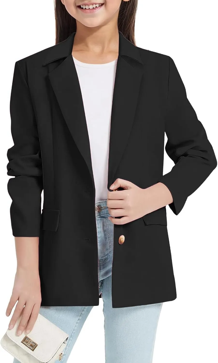 Blazer Jacket For Teen Girls Y2K Solid Lapel Formal Suit Coat Long Sleeve Casual Plus Open Front Dress Tops With Inner Pocket