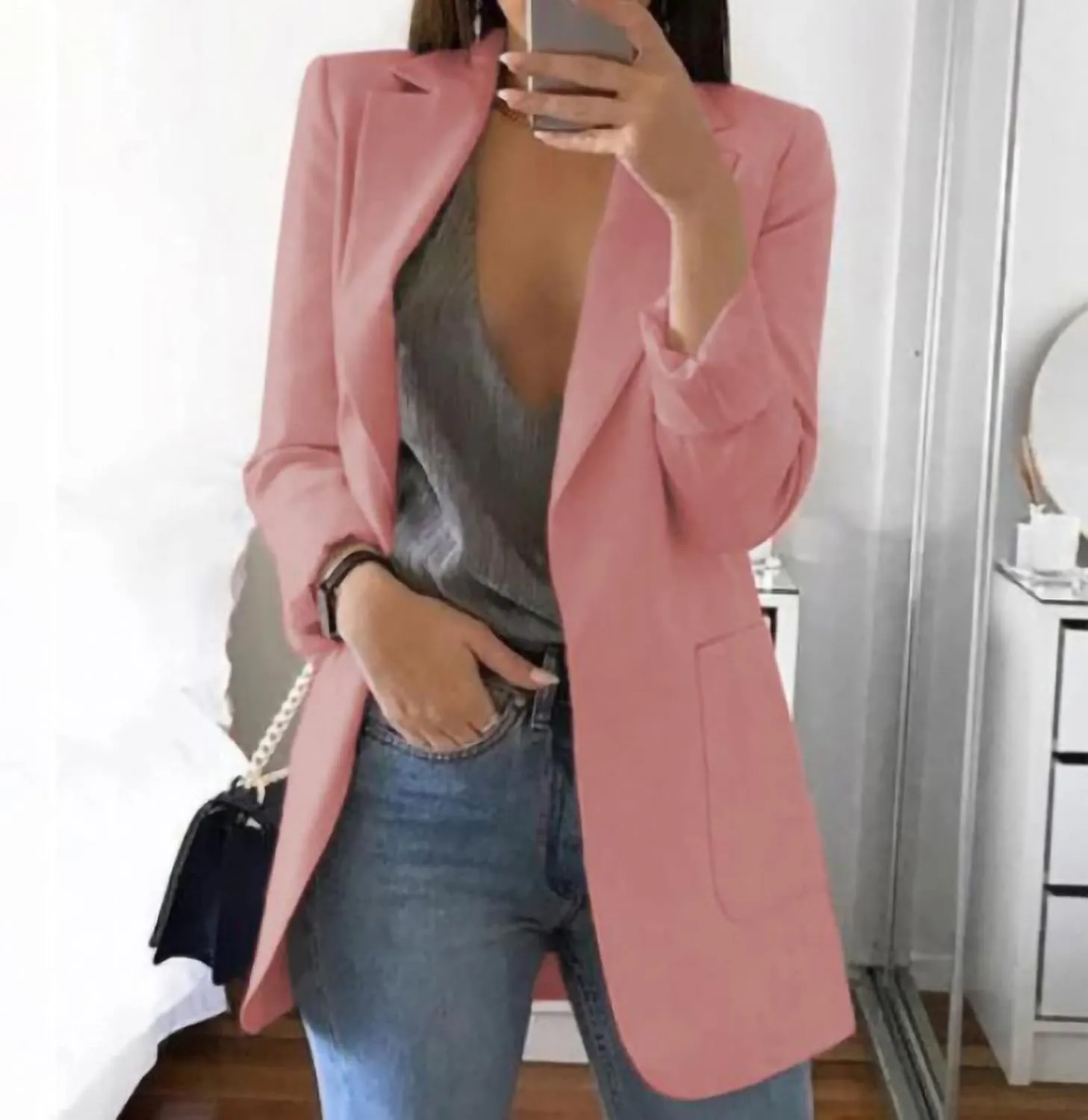 Blazer Jackets for Women Work Office Suit Coats Slim Open Front Cardigan Lapel Collar Long Sleeve Outerwear