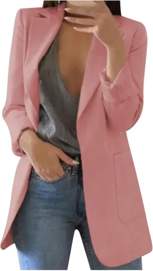 Blazer Jackets for Women Work Office Suit Coats Slim Open Front Cardigan Lapel Collar Long Sleeve Outerwear