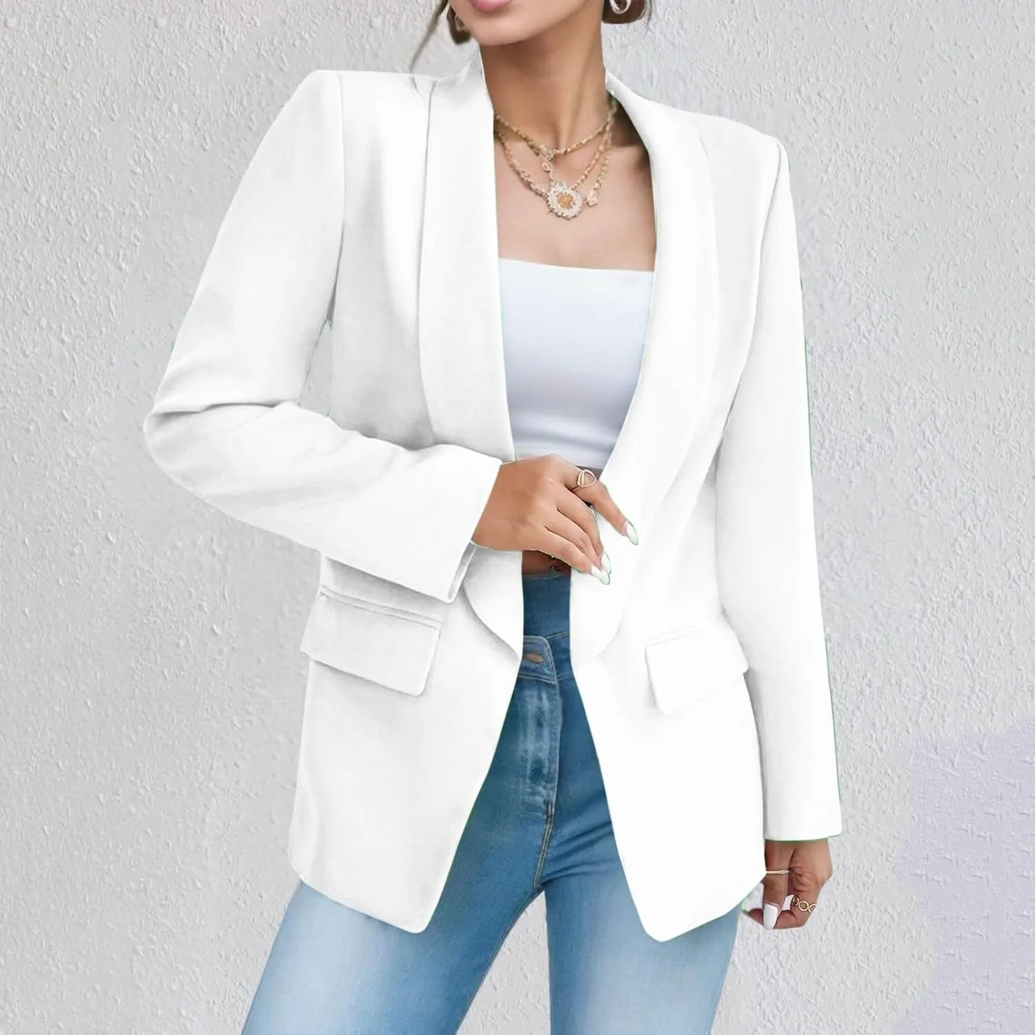 Blazers for Women Business Casual White Blazer Jacket Open Front Lapel Collar Long Sleeve Work Jackets 2025 Formal Coat