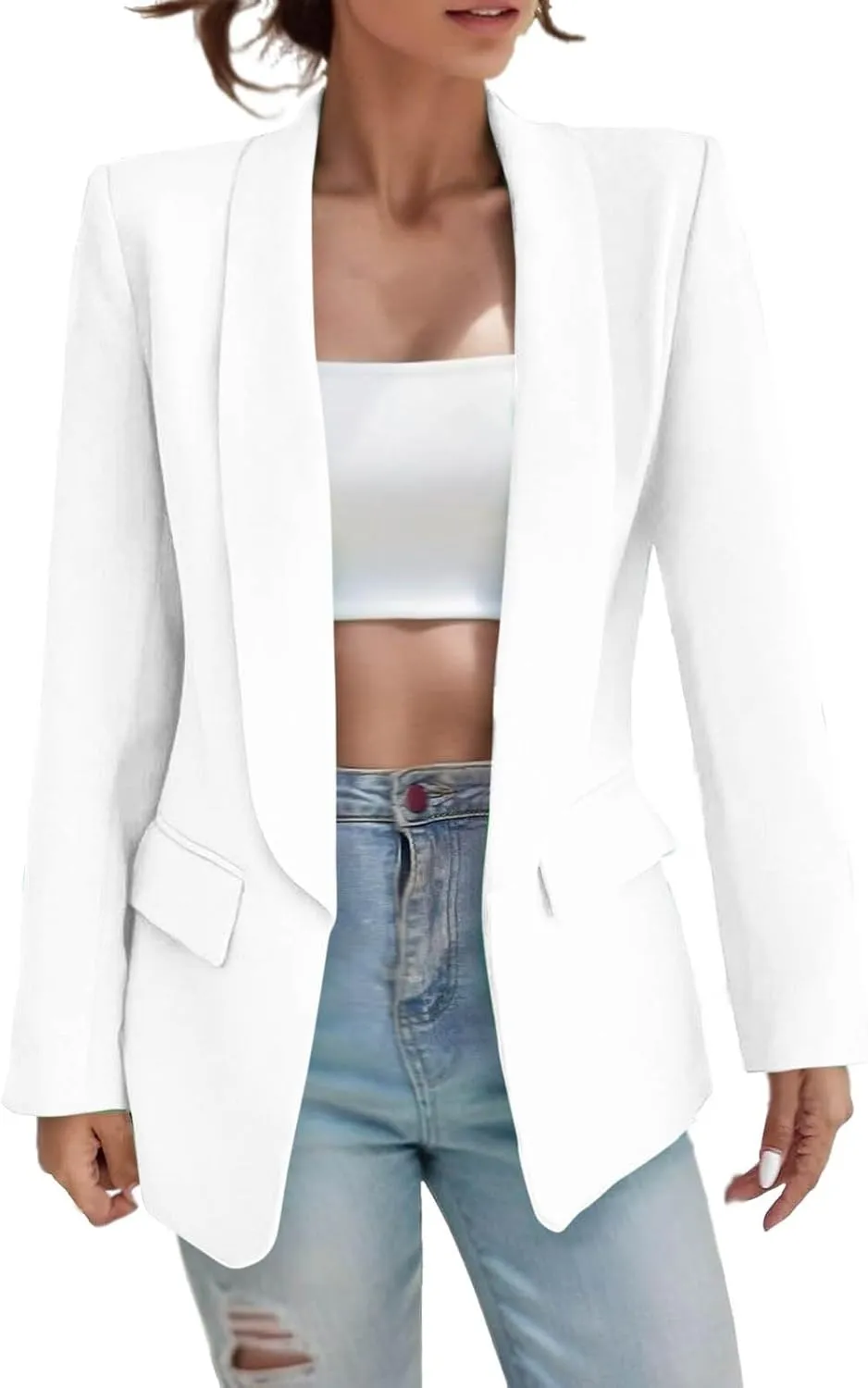Blazers for Women Business Casual White Blazer Jacket Open Front Lapel Collar Long Sleeve Work Jackets 2025 Formal Coat