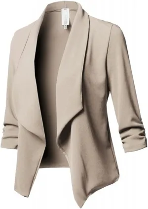 Blazers for Women Business - Womens Casual Ruched 3/4 Sleeve Open Front Tops Lightweight Work Office Blazer Jackets