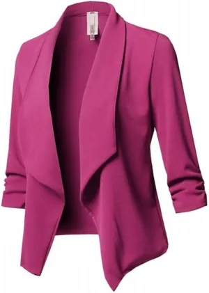 Blazers for Women Business - Womens Casual Ruched 3/4 Sleeve Open Front Tops Lightweight Work Office Blazer Jackets