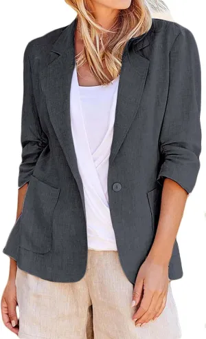 Blazers for Women Fashion Casual Single-Breasted Suit Jackets Long Sleeve Open Front Work Office Blazer with Pockets