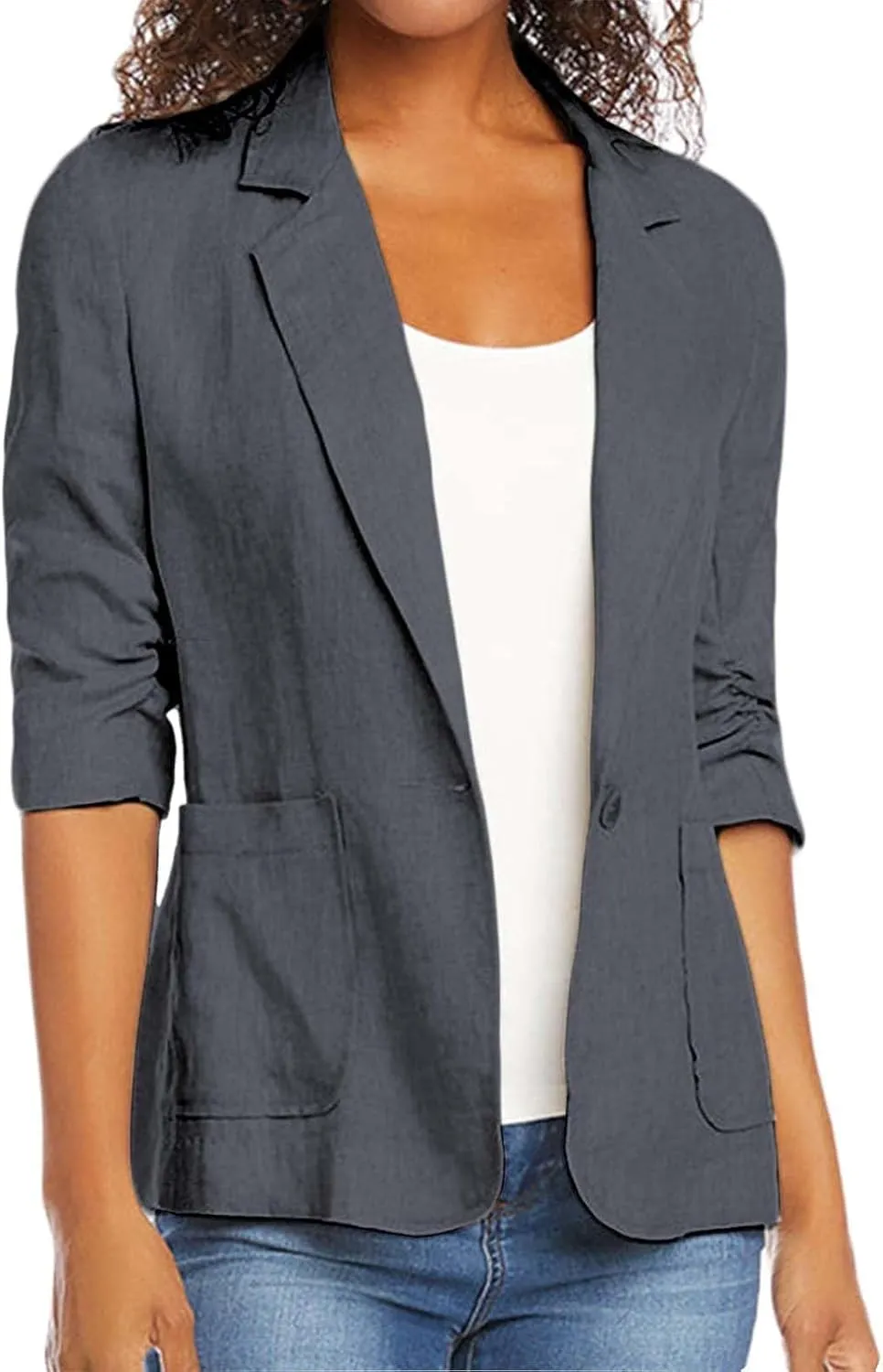 Blazers for Women Fashion Casual Single-Breasted Suit Jackets Long Sleeve Open Front Work Office Blazer with Pockets