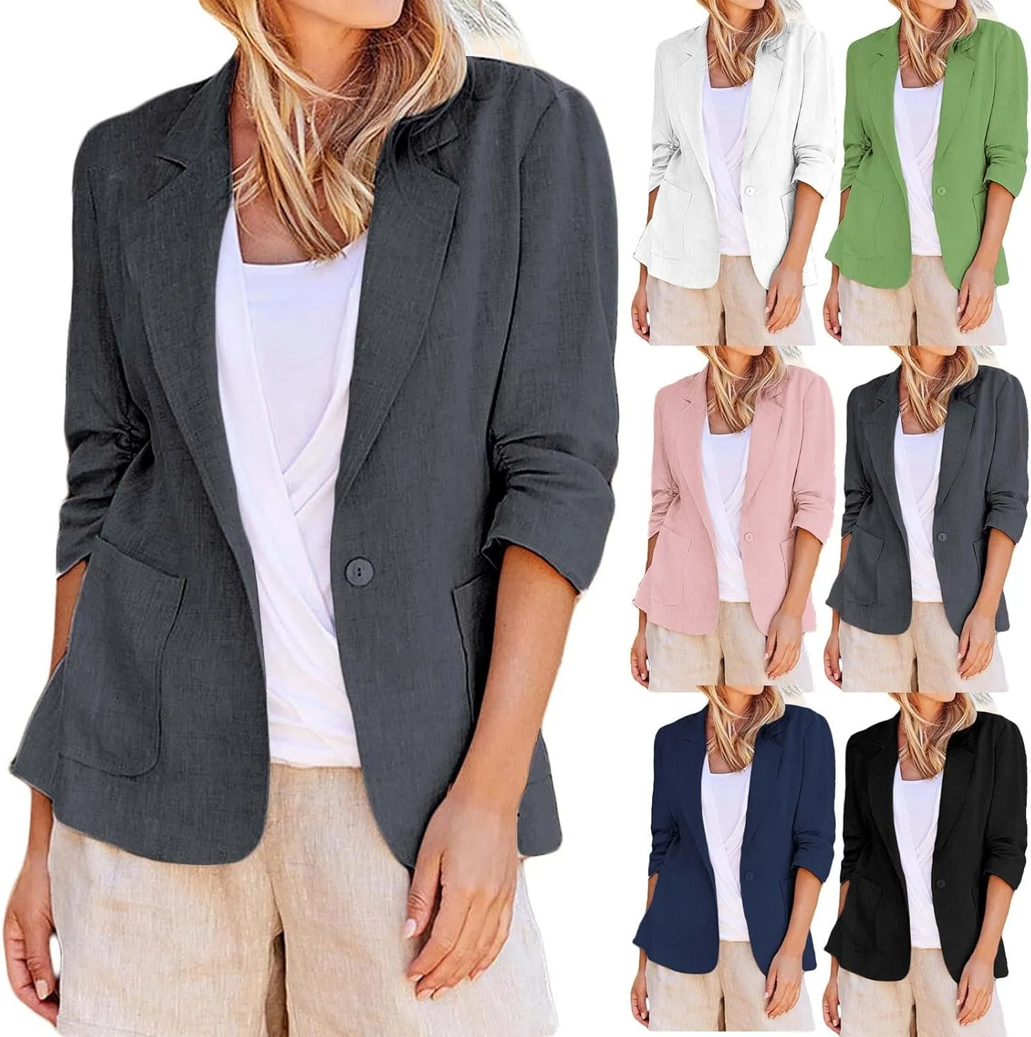 Blazers for Women Fashion Casual Single-Breasted Suit Jackets Long Sleeve Open Front Work Office Blazer with Pockets