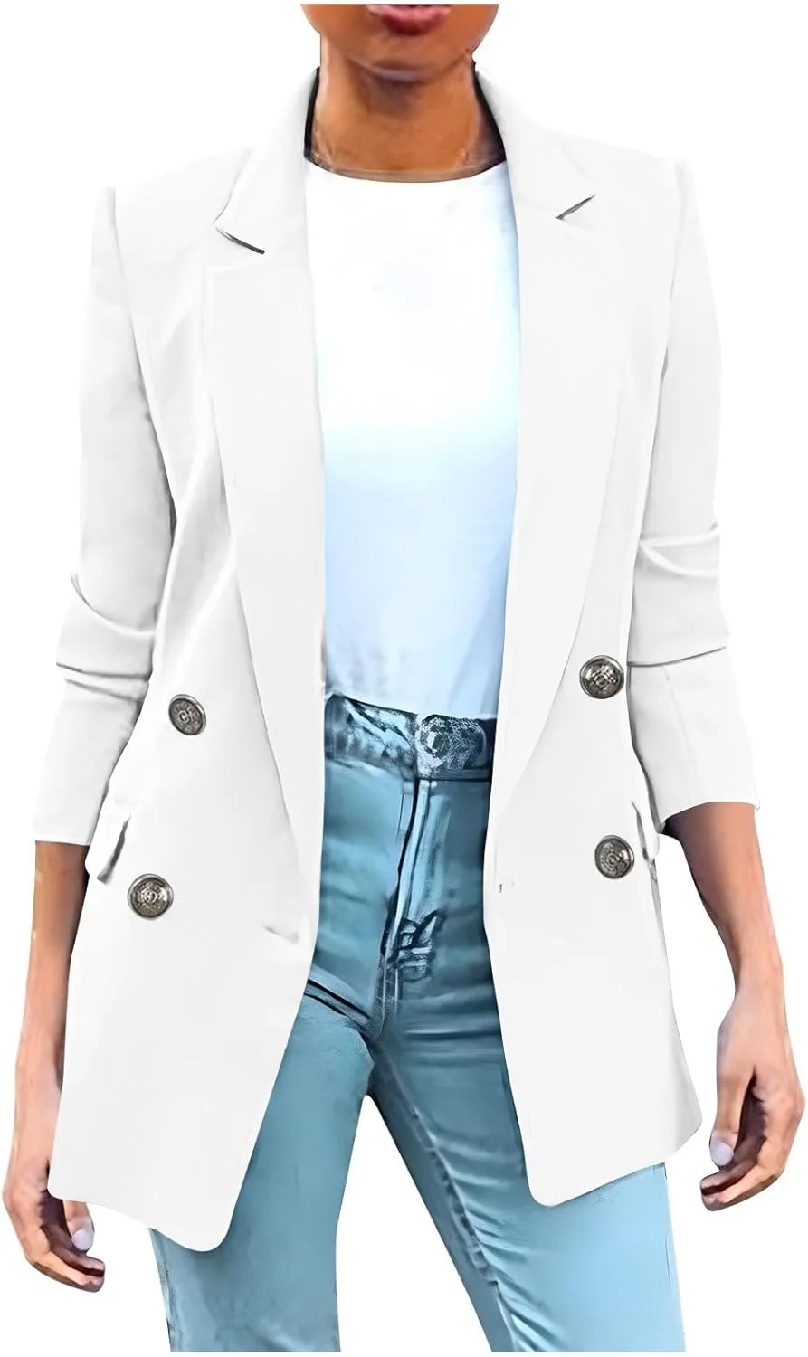 Blazers for Women Plus Size Lightweight Double Breasted Long Sleeve Suits Jackets Business Casual Work Blazer Pockets