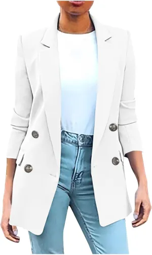 Blazers for Women Plus Size Lightweight Double Breasted Long Sleeve Suits Jackets Business Casual Work Blazer Pockets