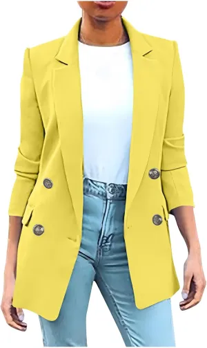 Blazers for Women Plus Size Lightweight Double Breasted Long Sleeve Suits Jackets Business Casual Work Blazer Pockets