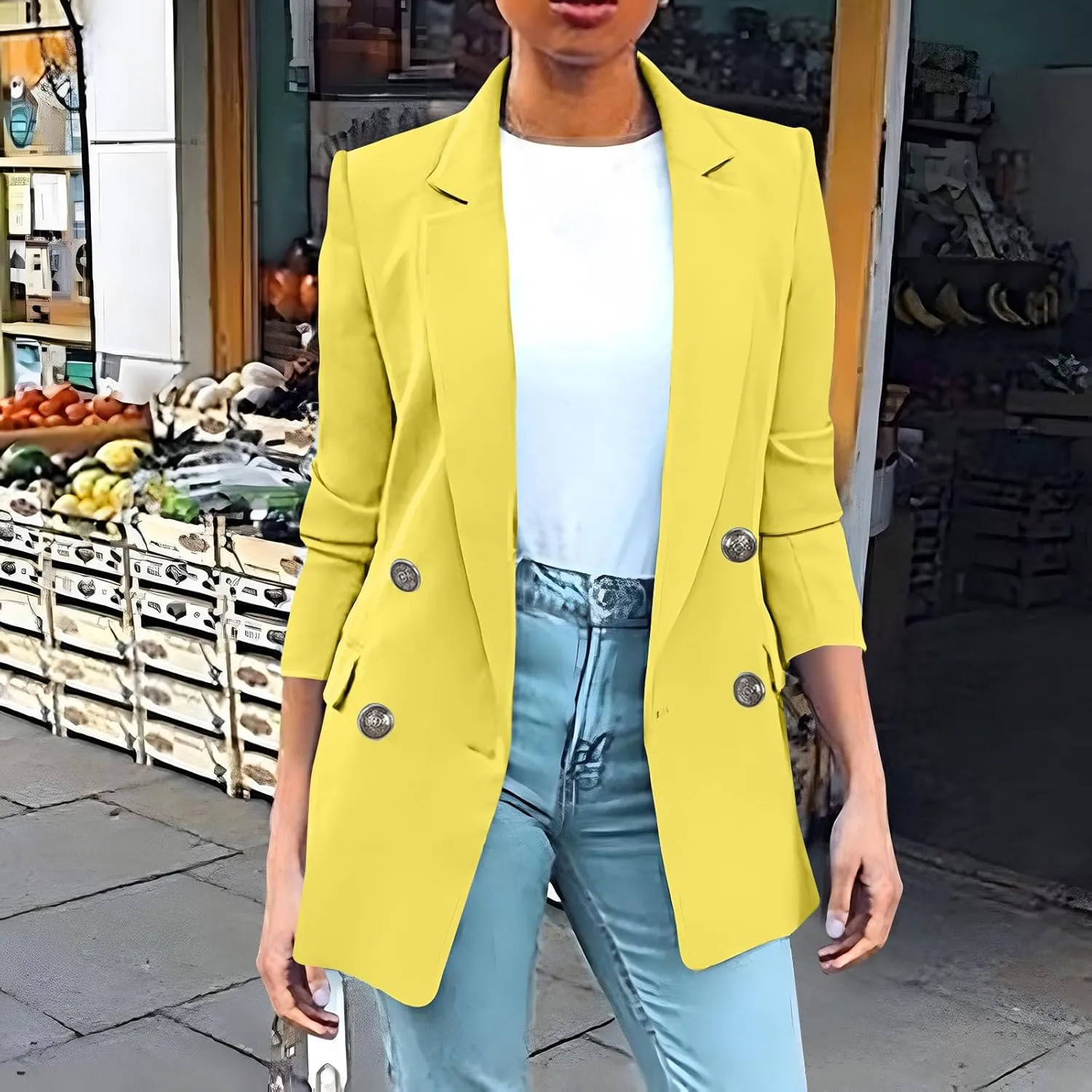 Blazers for Women Plus Size Lightweight Double Breasted Long Sleeve Suits Jackets Business Casual Work Blazer Pockets