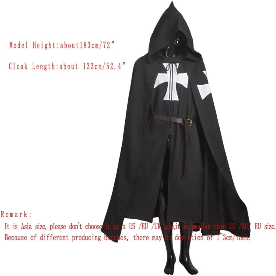 BLESSUME Medieval Knight Tunic Cloak Belt Cosplay Costume Set
