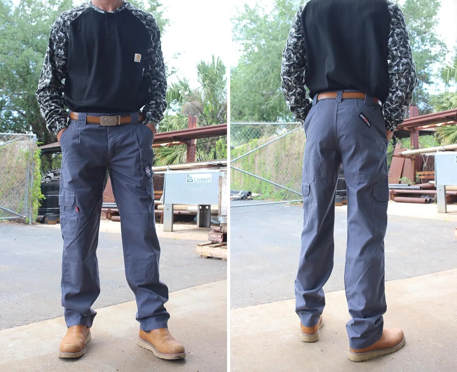 BOCOMAL Men's FR Cargo Pants Flame Resistant Pants Midweight 7.5oz (7 Pockets) Multi-Pockets FR Pants