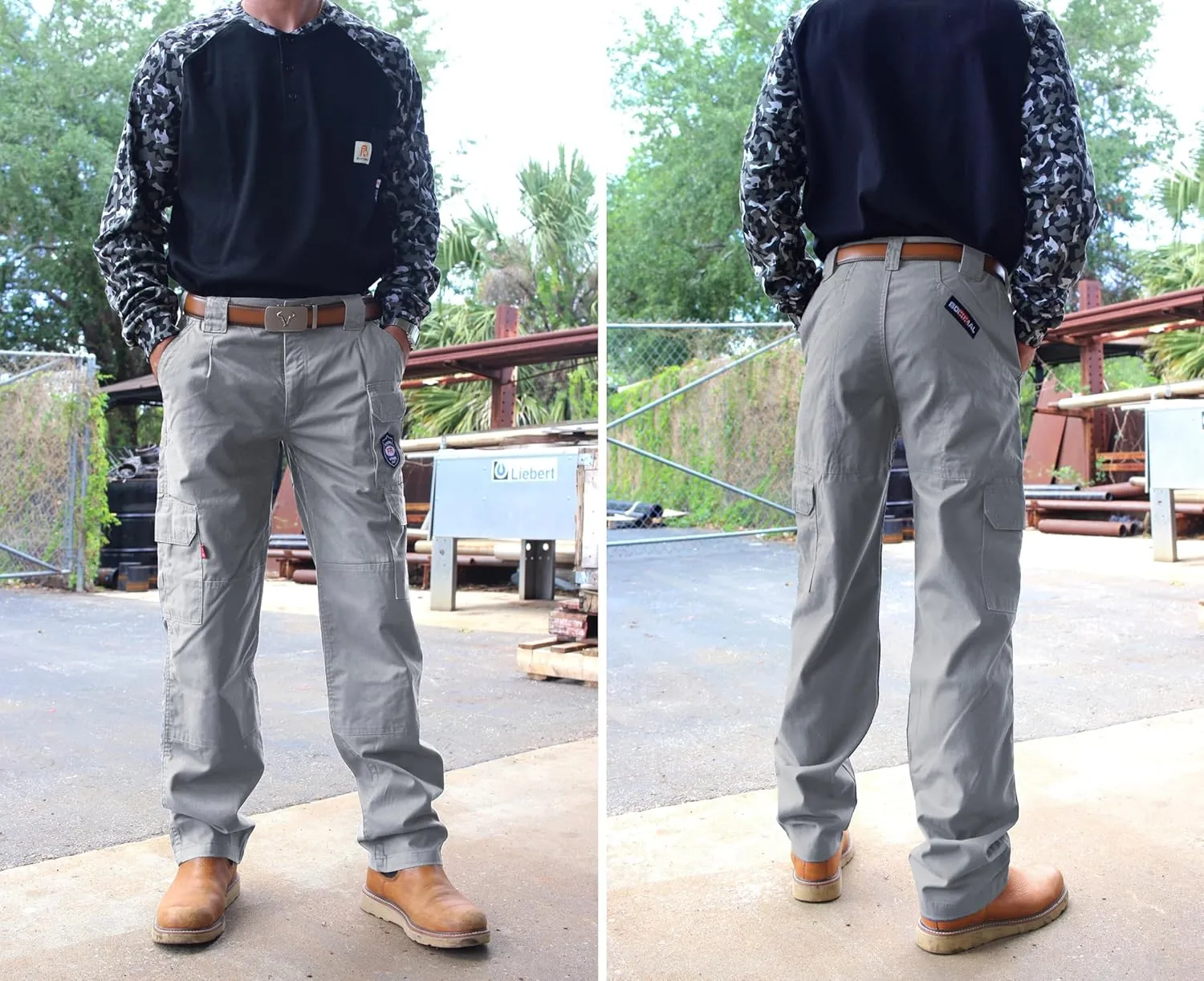 BOCOMAL Men's FR Cargo Pants Flame Resistant Pants Midweight 7.5oz (7 Pockets) Multi-Pockets FR Pants