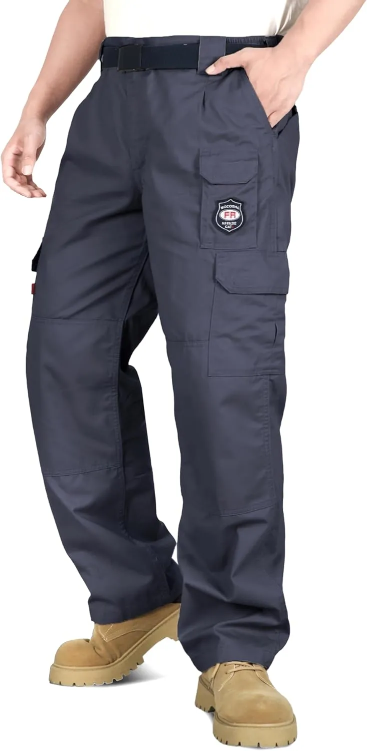 BOCOMAL Men's FR Cargo Pants Flame Resistant Pants Midweight 7.5oz (7 Pockets) Multi-Pockets FR Pants