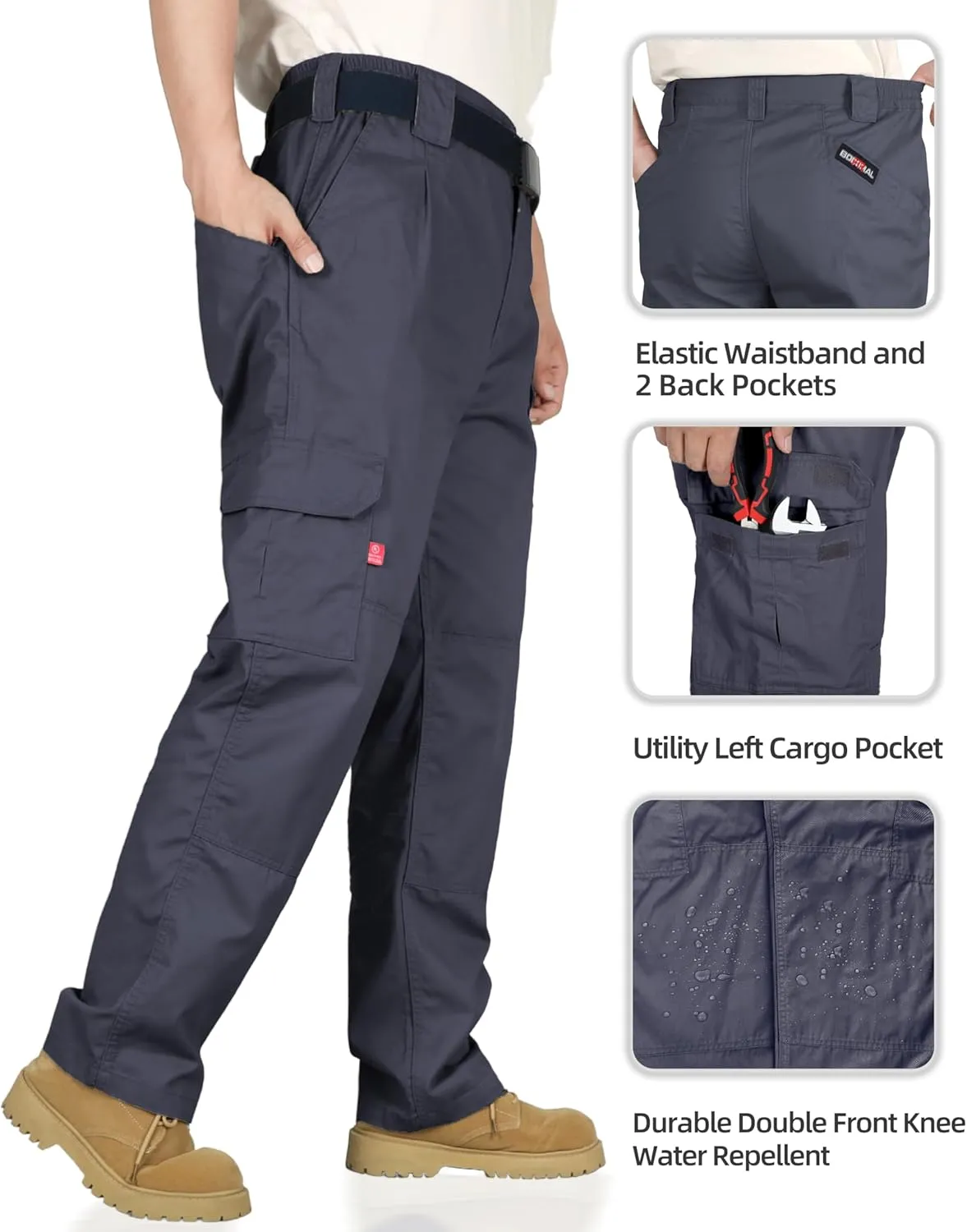 BOCOMAL Men's FR Cargo Pants Flame Resistant Pants Midweight 7.5oz (7 Pockets) Multi-Pockets FR Pants