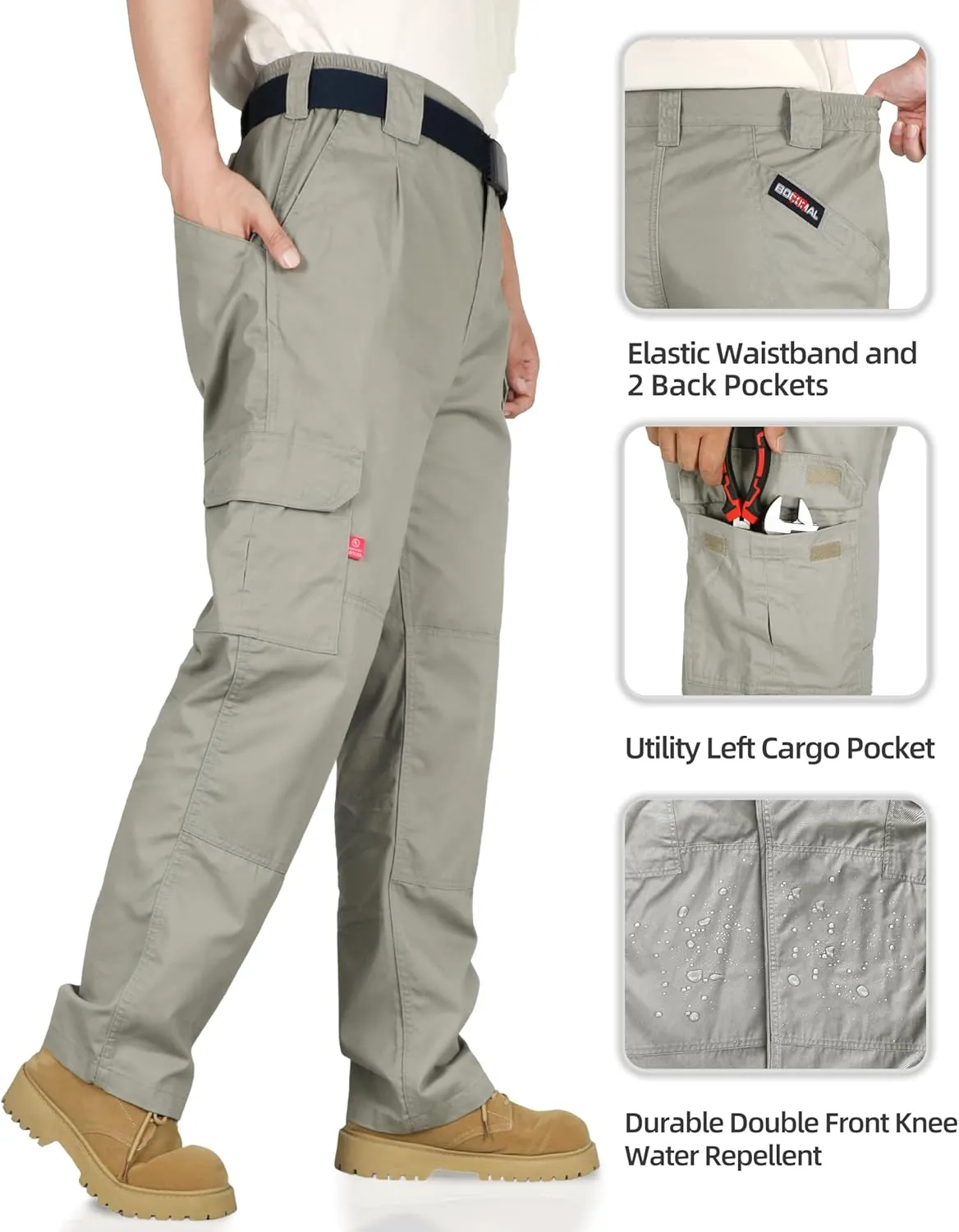 BOCOMAL Men's FR Cargo Pants Flame Resistant Pants Midweight 7.5oz (7 Pockets) Multi-Pockets FR Pants