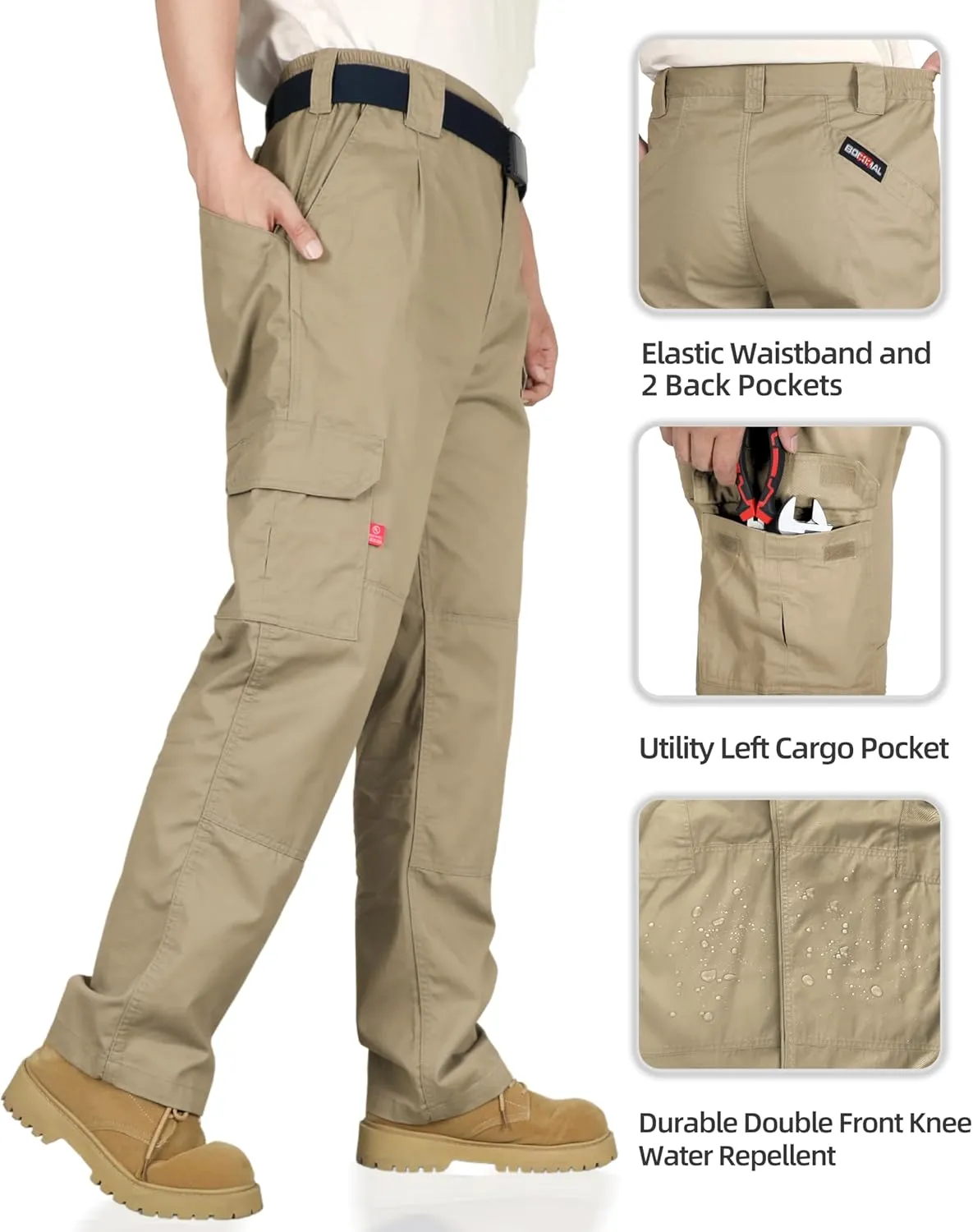 BOCOMAL Men's FR Cargo Pants Flame Resistant Pants Midweight 7.5oz (7 Pockets) Multi-Pockets FR Pants